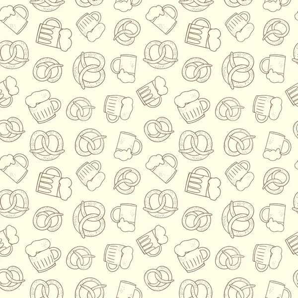 Hand drawn beer glasses and  pretzel  seamless pattern — 스톡 벡터