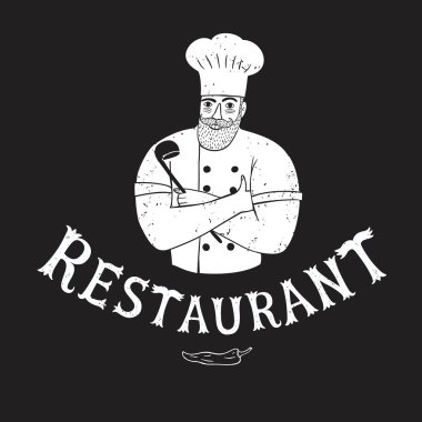 El çekilmiş mutlu Şef Restoran logolu