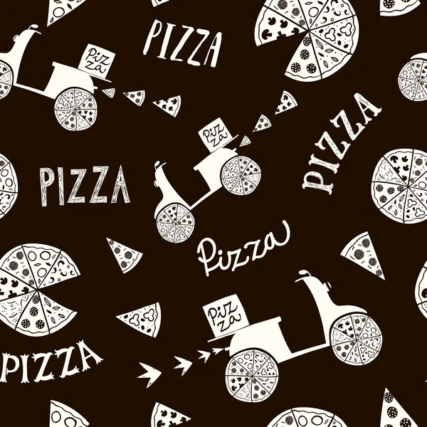 Pizza dessinée à la main fond sans couture — Image vectorielle