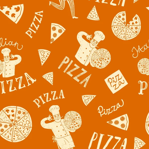 Pizza dibujada a mano sin costura de fondo — Vector de stock