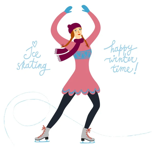 Cartoon schaatser dame illustratie — Stockvector