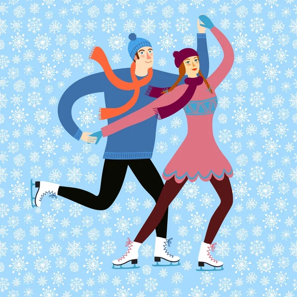 Cartoon ice skaters boy and girl — 图库矢量图片