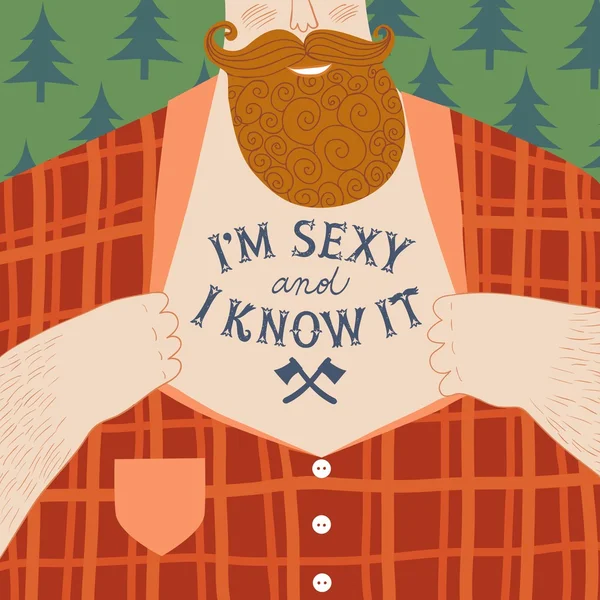 Poderoso pecho de hombre lumbersexual con tatuajes — Vector de stock