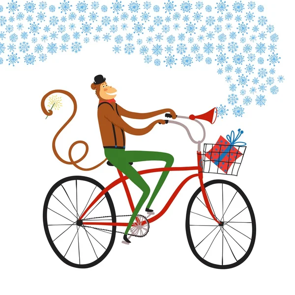 New year's Monkey cyclist illustration — 图库矢量图片