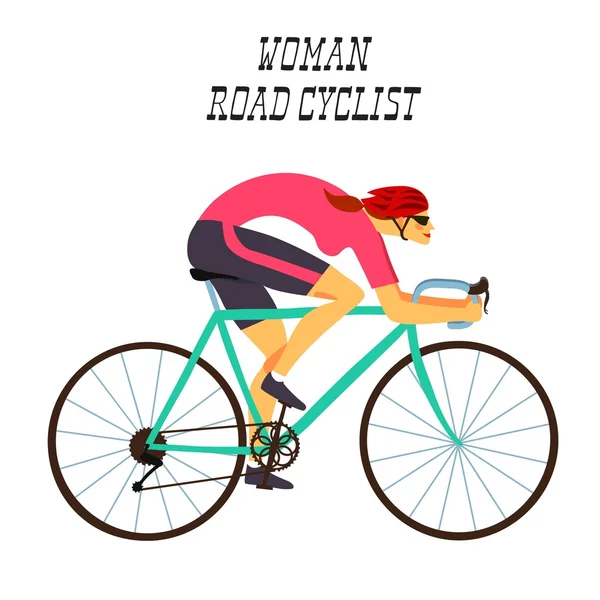 Carrera rápida ciclista mujer — Vector de stock