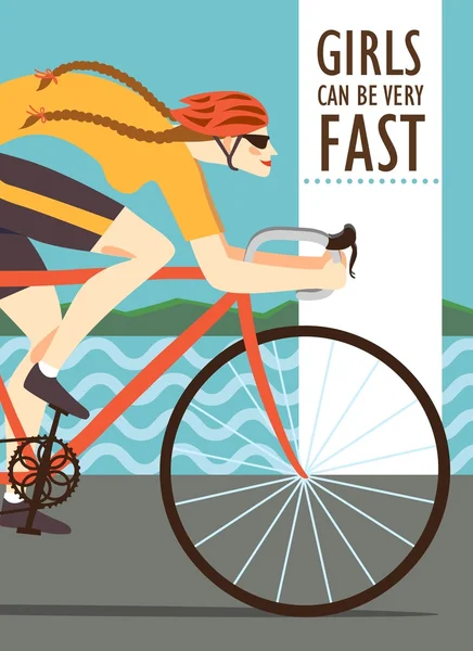 Fast woman racing cyclist poster — Stok Vektör