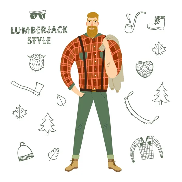 Cartoon fashionable  lumber-sexual man. — Stock Vector