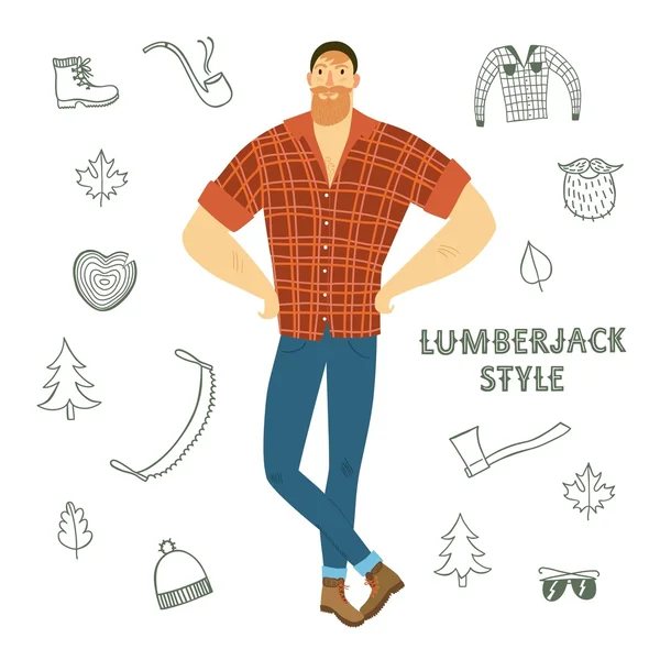 Cartoon fashionable  lumber-sexual man. — Stock Vector