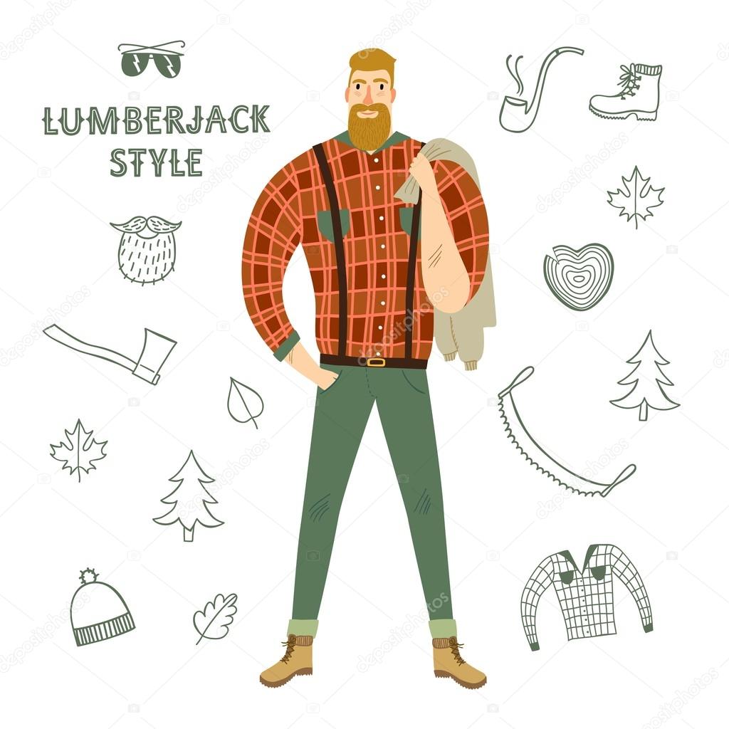 Cartoon fashionable  lumber-sexual man.