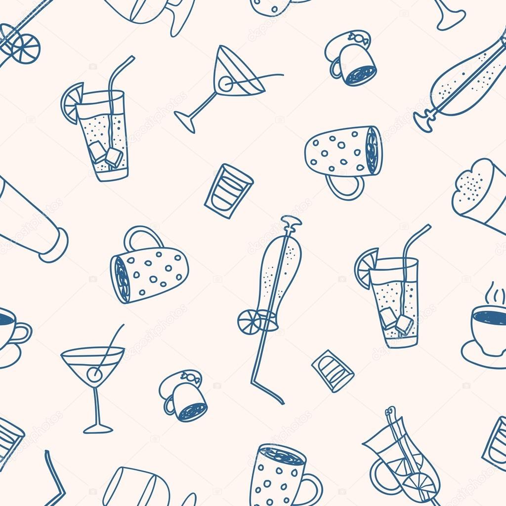 Hot drinks and cocktails seamless pattern