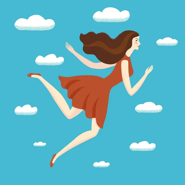 Bela menina feliz pulando —  Vetores de Stock
