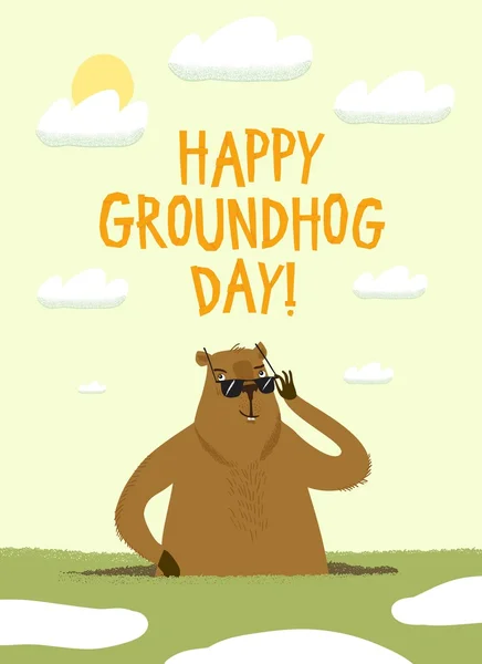 Cartoon Groundhog Day illustration — Stock vektor
