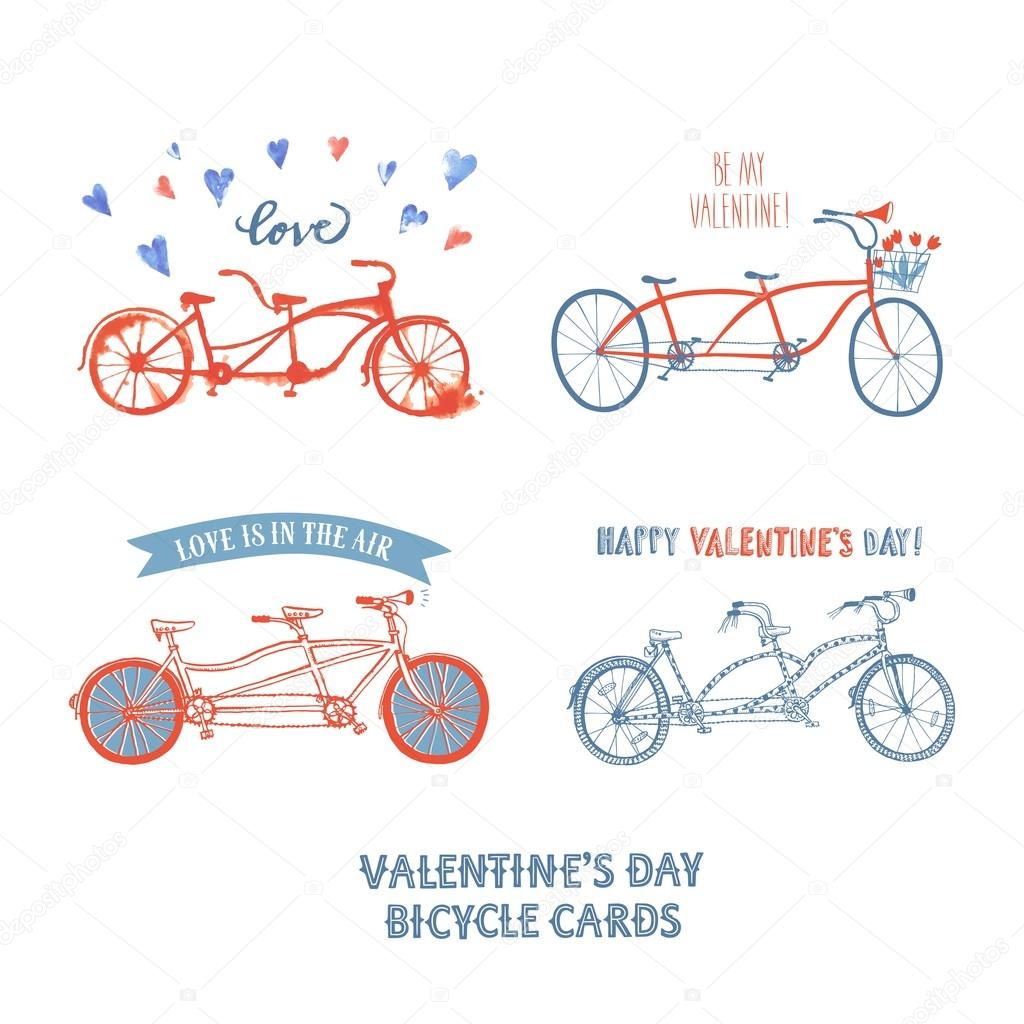  set of different tandem bicycle postcards