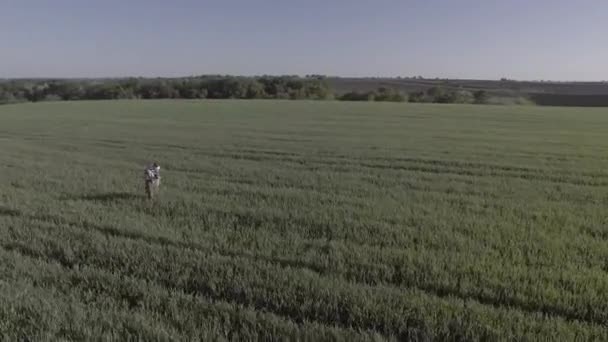 Young Man Israeli Military Uniform Prays Middle Green Field Wearing — Stock Video