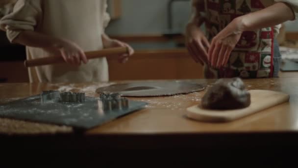 Mamma Och Dotter Förbereder Kakor Till Nyår Och Jul Köket — Stockvideo