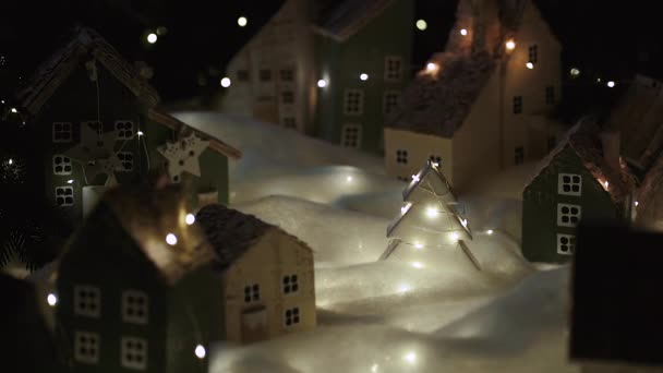 Güzel Minyatür Yapımı Dekoratif Köy Noel Arifesi Bir Tatil Atmosferi — Stok video