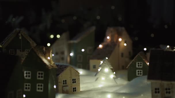 Vigilia Natale Bella Miniatura Villaggio Decorativo Fatto Mano Atmosfera Una — Video Stock