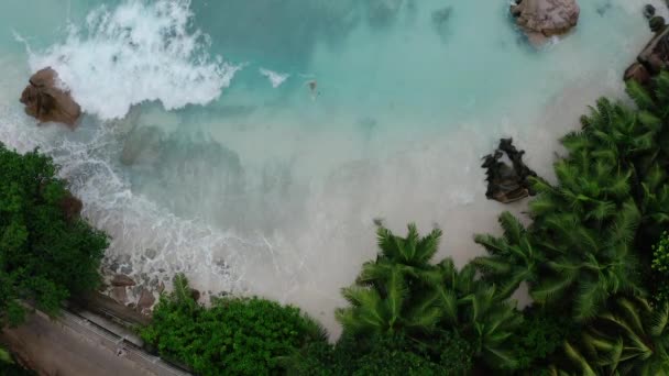 Nuoto Ragazza Nell Oceano Una Spiaggia Bellezza Irreale Acqua Cristallina — Video Stock