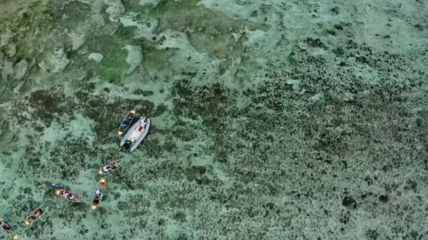 Een Groep Toeristen Zwemt Met Een Instructeur Kajaks Water Van — Stockvideo