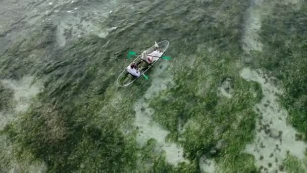 Una Joven Pareja Nada Kayak Transparente Agua Belleza Irreal Tono — Vídeos de Stock