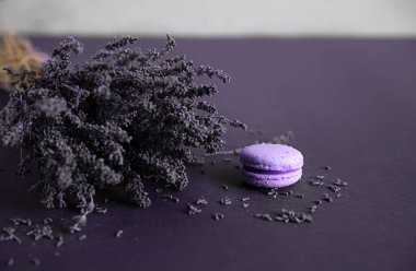 Kurutulmuş lavanta soslu lavantalı lavanta kurabiyesi. Boşluğu kopyala