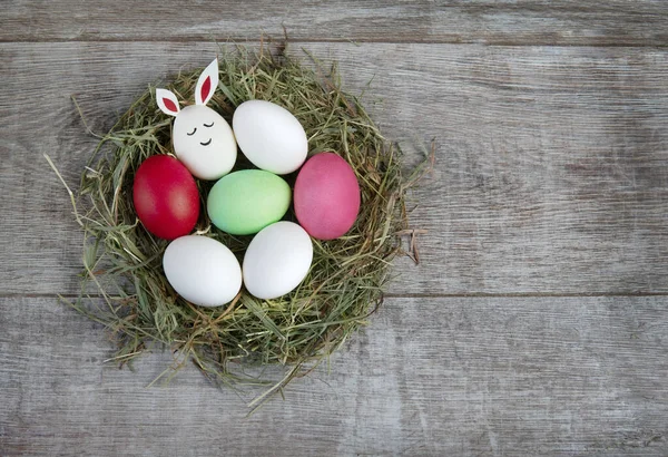 Nest Auf Dem Tisch Eier Färben — Stockfoto