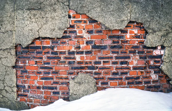 The bricks walls of the building collapsed and were damaged by flooding , Background of crack brick wall texture