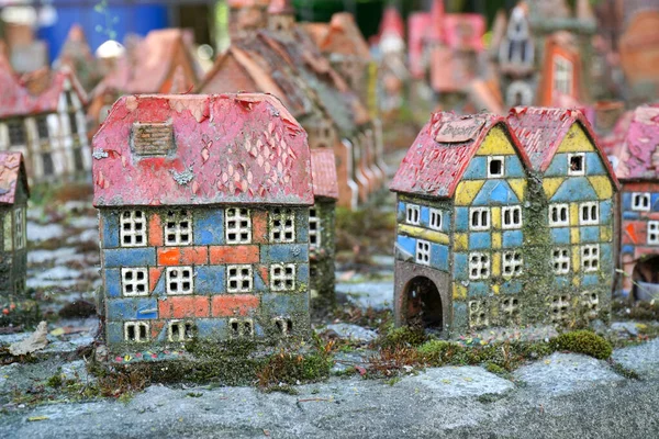 SVETLOGORSK, RUSSIA - 06.07.2021: Hatıra evlerinden yapılan antik Koenigsberg kentinin ölçekli modeli