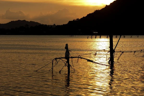 fishing nets of fishing, and the sunset Lake Songkhla.