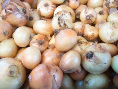 Olgun soyulmamış soğan yığın