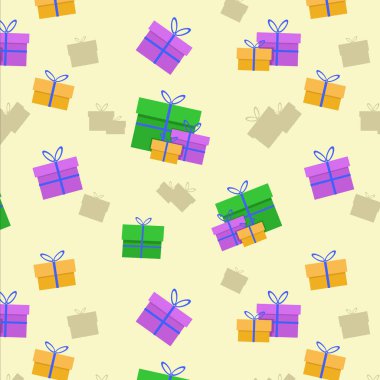 Paketleme hediyeleri için hediye desenli ambalaj kağıdının görüntüsü ile desen bej renkli duvar kağıdı arka planı için arkaplan