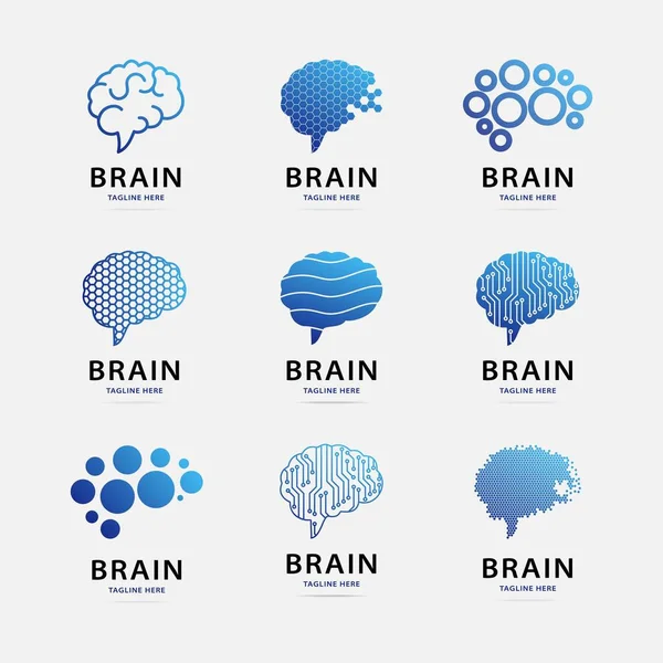Diseño Creativo Del Logotipo Abstracto Del Cerebro Conjunto Vectores Icono — Archivo Imágenes Vectoriales