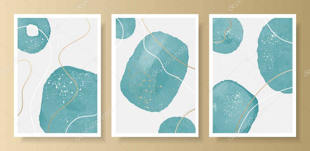 Abstract vector modern posters illustration hand drawn minimalist artwork watercolor background blue shapes circles. Contemporary artist.Design decorative mid century covers, social media page