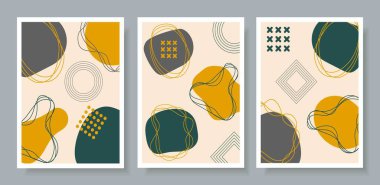 Soyut sanat arkaplan şablonu posterleri ve el çizimi nesneler ile modern kapak tasarımı sosyal medya. Geometrik çizgilerle çizilmiş çizgi sanat manzarası. Renkler 2021. Vektör illüstrasyonu