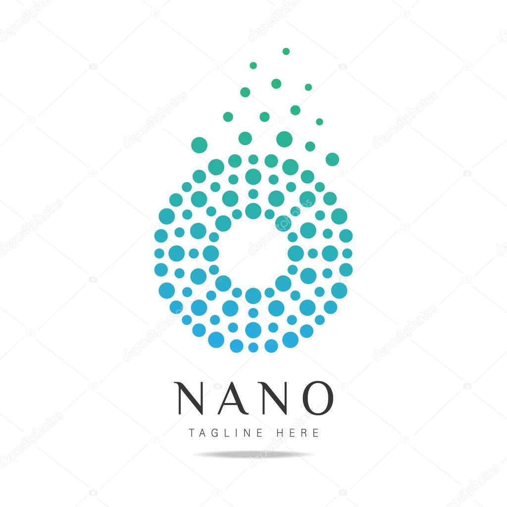 Abstract vector logo with halftone dots and circles liquid various shapes on white background.Creative Design template icon nano technology,sign digital company,symbol innovation.Identity for business