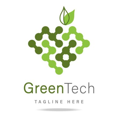 Soyut yeşil logo vektör ikonu, organik teknoloji gıda ve kozmetik imzası. Şablon sembolü eko biyoloji mühendisliği, doğal üretim. Doğayla iç içe geçmiş yeşil bulmaca labirenti ve yapraklar.