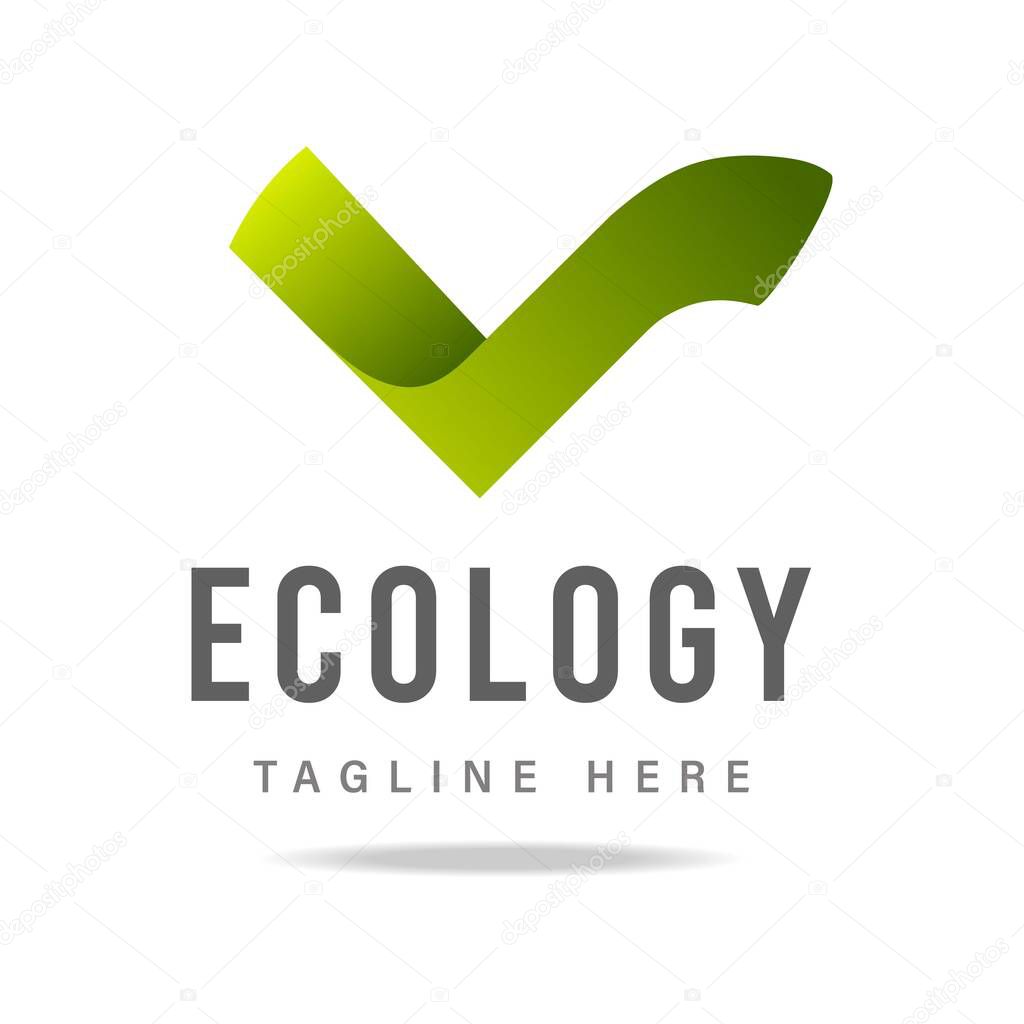 Abstract logo template with V letter alphabet in green circle, symbol environmental friendliness business company, icon eco bio technologies, sign vegan product food and health care cosmetics. Vector.