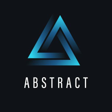 Mavi şekilli özgeçmişe sahip soyut sanat üçgeni logosu. Tasarım şablonu, imza başarısı, sembol güvenliği. İş şirketi için marka kimliği, güvenlik, teknoloji, yenilik, dijital. Vektör illüstrasyonu