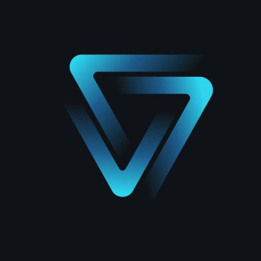 Mavi şekilli özgeçmişe sahip soyut sanat üçgeni logosu. Tasarım şablonu, imza başarısı, sembol güvenliği. İş şirketi için marka kimliği, güvenlik, teknoloji, yenilik, dijital. Vektör illüstrasyonu