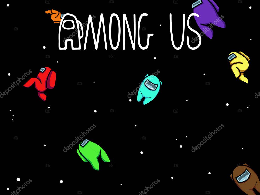 Isolated icon Among us in vehicle auto travel cartoon vector graphic illustration background with color collection pictures of characters from the game Among Us with logo of computer game Among Us.