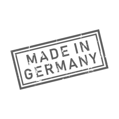 Almanya 'da yapılmış simge içeren soyut Rubber mühür düğmesi damgası beyaz arkaplanda izole edildi. Deutsche ürünleri afişi için şablon unsuru tasarla. Vektör illüstrasyonu.