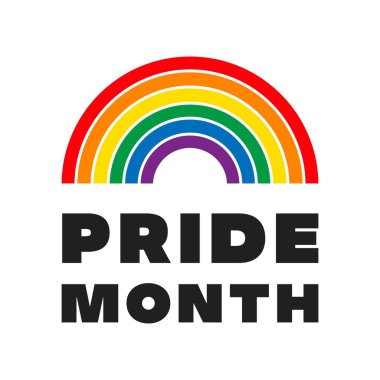 Azınlık bayraklı gurur ayı 2021 logo kartı. Banner Love aşktır. Gökkuşağı Gurur sembolü kalp, LGBT, cinsel azınlıklar, geyler ve lezbiyenler. Tasarımcı işareti, logo, simge: arkaplanda renkli gökkuşağı. Vektör