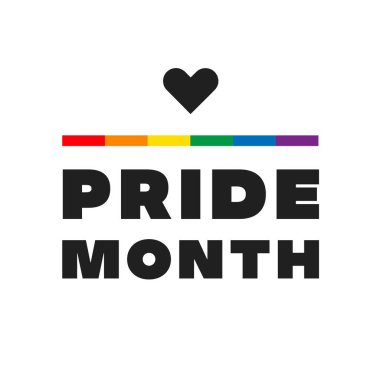 Azınlık bayraklı gurur ayı 2021 logo kartı. Banner Love aşktır. Gökkuşağı Gurur sembolü kalp, LGBT, cinsel azınlıklar, geyler ve lezbiyenler. Tasarımcı işareti, logo, simge: arkaplanda renkli gökkuşağı. Vektör