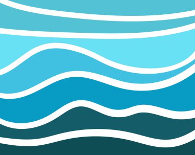 Deniz dalgalarının, okyanusun, nehrin ya da suyun dalga desenli vektör görüntüsüne sahip soyut mavi arkaplan. Deniz tasarımı teması. Mavi bir gradyanı olan pürüzsüz dalgalı çizgilerin deseni. Kumaş üzerine duvar kağıdı ve baskı çizimi