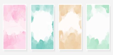 Soyut sanat suluboya vektör çizimi boya spreyli pastel renkler. Zarif davetiyeler için tasarım şablonu, düğün kartı, nazik afişler, posterler, moda sonrası sosyal medya.