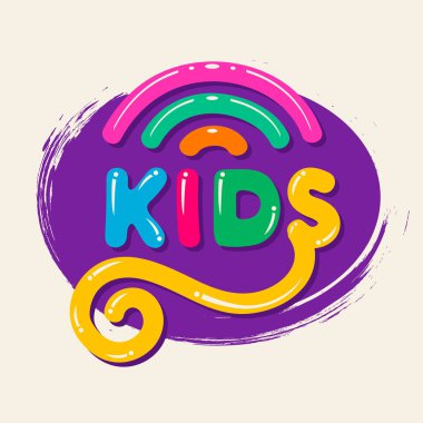 Soyut, eğlenceli, oval çocuklar bölgesi logosu, çocukluk gezegeni işareti, çocuk kulübü simgesi, oyun alanı sembolü. Tasarım şablonları, oyuncak mağazası, anaokulu, çocuk yuvası. Vektör illüstrasyonu el çizimi.