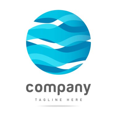 Çember deniz dalgaları, okyanus, göl, nehir akışı, su vektör tasarım şablonu içeren soyut mavi küresel logo küresi. Simge sahili, sembol yaz, rozet oteli, piktogram turizmi, seyahat tabelası, deniz seyahati.