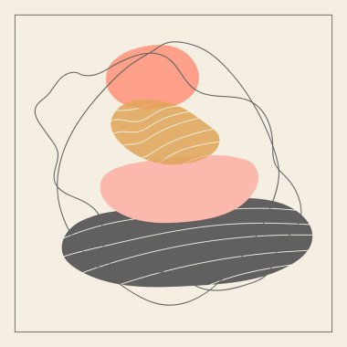 Taşlardan oluşan soyut vektör logosu. İkon sağlığı ve spa. Yaratıcı minimalist el resimleri sağlık, spa ve Tayland masajı için. Sembollü doğal taşlı şablon logosu tasarla.