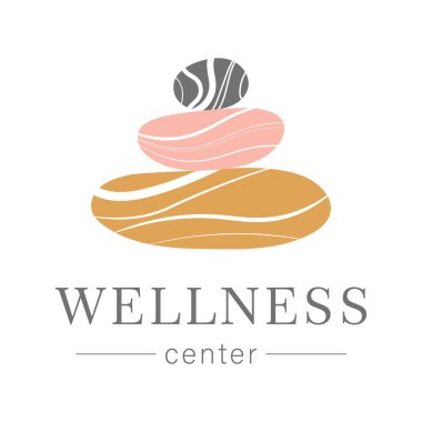 Taşlardan oluşan soyut vektör logosu. İkon sağlığı ve spa. Yaratıcı minimalist el resimleri sağlık, spa ve Tayland masajı için. Sembollü doğal taşlı şablon logosu tasarla.