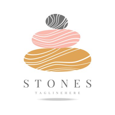 Taşlardan oluşan soyut vektör logosu. İkon sağlığı ve spa. Yaratıcı minimalist el resimleri sağlık, spa ve Tayland masajı için. Sembollü doğal taşlı şablon logosu tasarla.